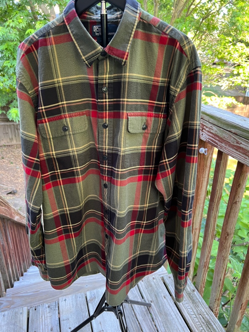 Men’s Polo by Ralph Lauren Whitfield, custom fit plaid shirt with elbow patches